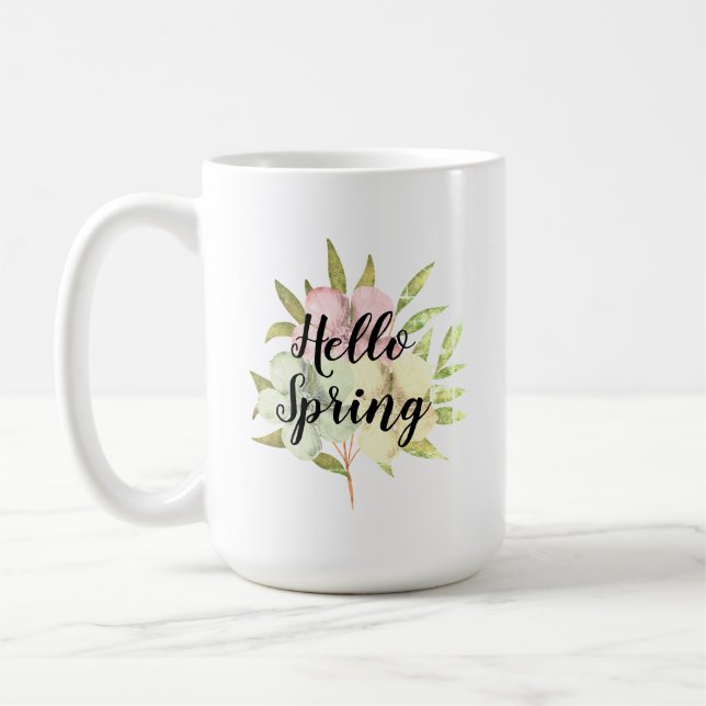 Hello Spring Pastel Watercolor Flowers Coffee Mug (Left)