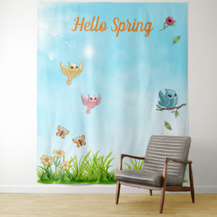 Hello Spring Photo Party Backdrop Tapestry