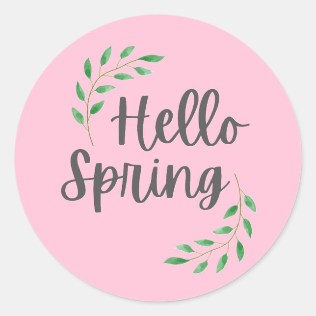 Hello Spring Pink Pastel  Springtime  Classic Round Sticker (Front)