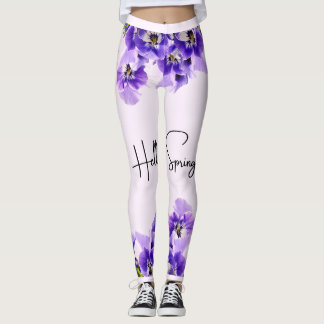 Hello Spring Purple Colour Flower Design Leggings
