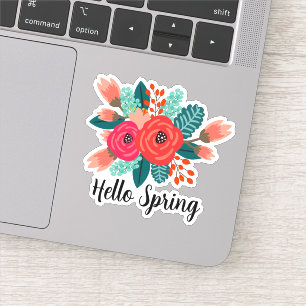 Hello Spring Quote Colourful Floral Design
