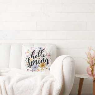 Hello Spring Quote  Throw Pillow