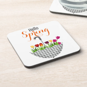 HELLO SPRING Quote Tulip Floral Coaster