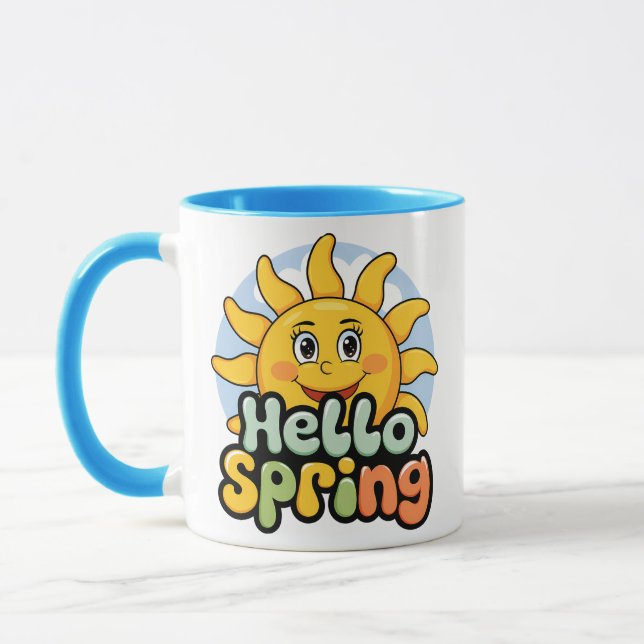 Hello Spring: Smiling Sun and Blue Sky Mug (Left)