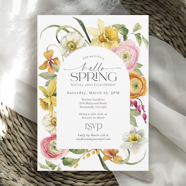 Hello Spring Social Event Sunny Floral  Invitation (Creator Uploaded)