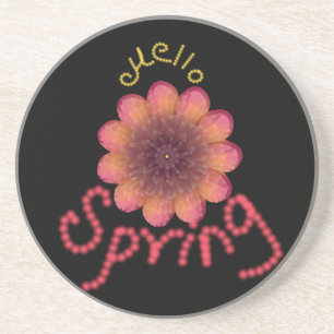 Hello Spring - Textured Pink & Orange Flower Art Coaster