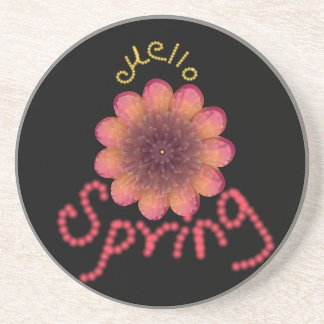 Hello Spring - Textured Pink & Orange Flower Art Coaster (Front)