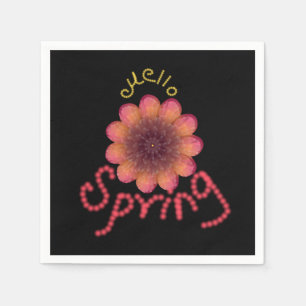 Hello Spring - Textured Pink & Orange Flower Art Napkin
