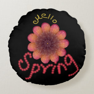 Hello Spring - Textured Pink & Orange Flower Art Round Pillow