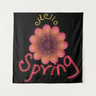 Hello Spring - Textured Pink & Orange Flower Art Tapestry