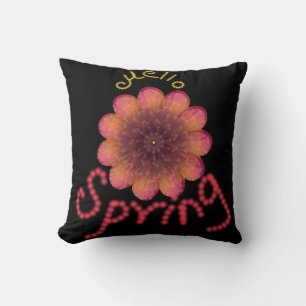 Hello Spring - Textured Pink & Orange Flower Art Throw Pillow