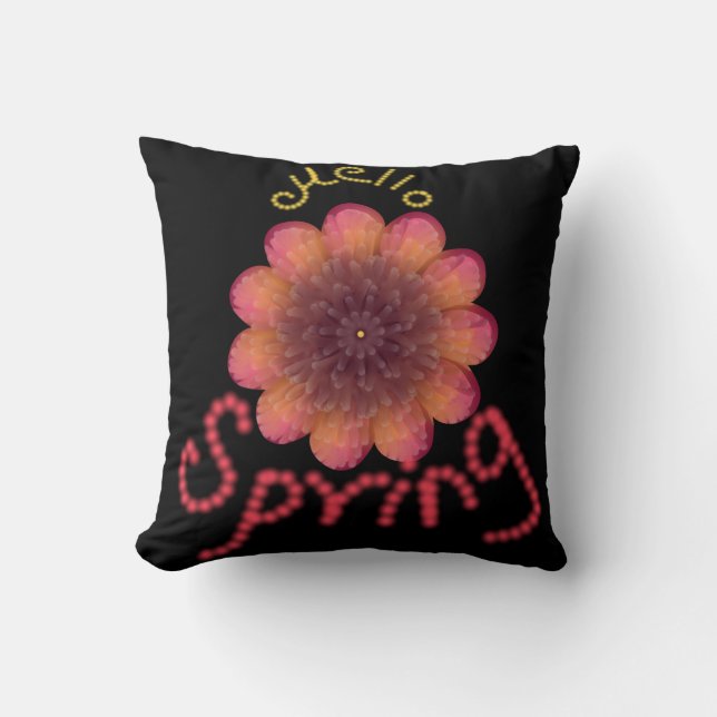 Hello Spring - Textured Pink & Orange Flower Art Throw Pillow (Front)