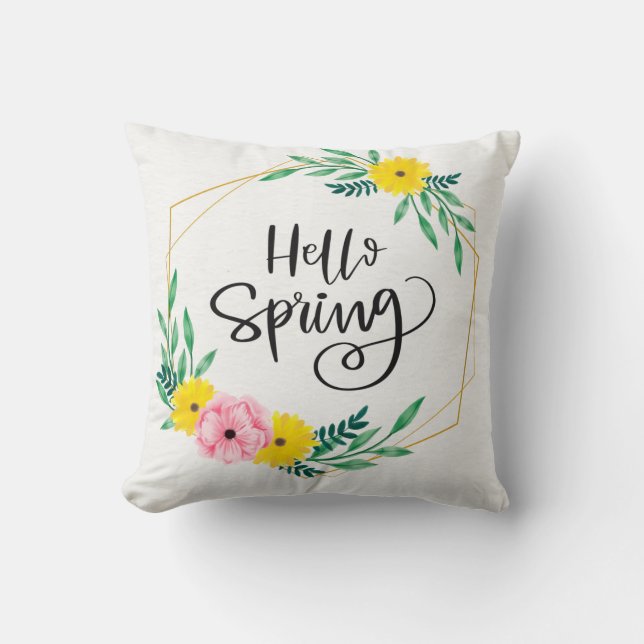 Hello spring throw pillow (Front)