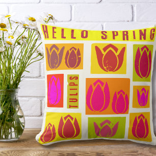 Hello spring tulip garden home decor Throw Pillow