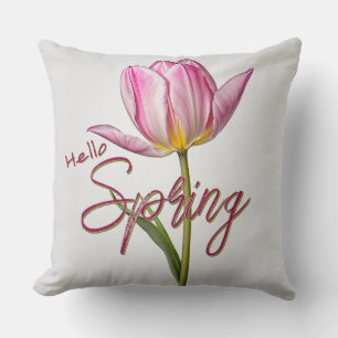 Hello Spring Tulip Throw Pillow