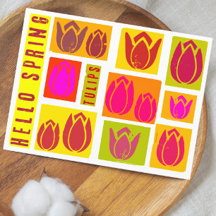 Hello spring tulips stamp style colourful Postcard