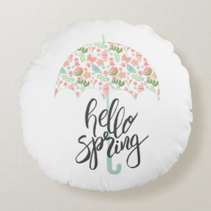 Hello Spring Umbrella Round Pillow