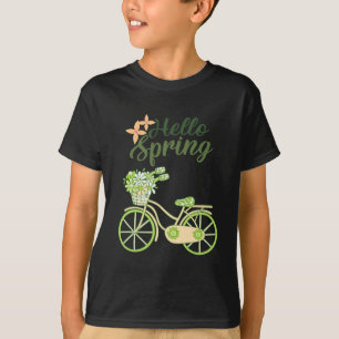 Hello Spring Vintage Bicycle Illustration T-Shirt
