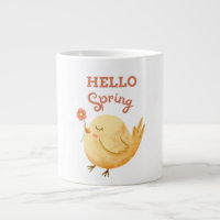 HELLO Spring Yellow Baby Bird Holding Flower