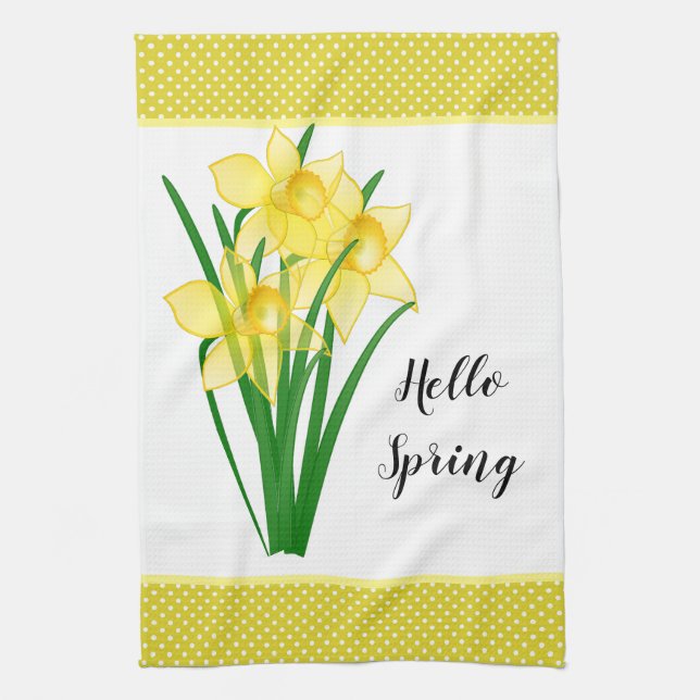 Hello Spring Yellow Daffodil Kitchen Towel (Vertical)