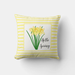 Hello Spring Yellow Daffodil Outdoor Pillow