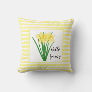 Hello Spring Yellow Daffodil Outdoor Pillow
