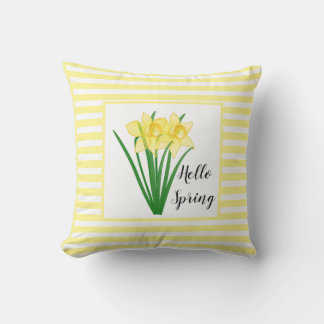 Hello Spring Yellow Daffodil Outdoor Pillow