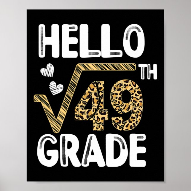 Hello Square Root Of 49th 7th Grade 1st Day Leopar Poster (Front)