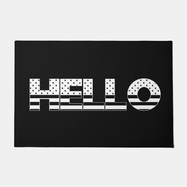Hello Stars and Stripes Pattern Typography Doormat (Front)