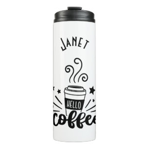 Hello Steaming Coffee Personalized With Hearts Thermal Tumbler