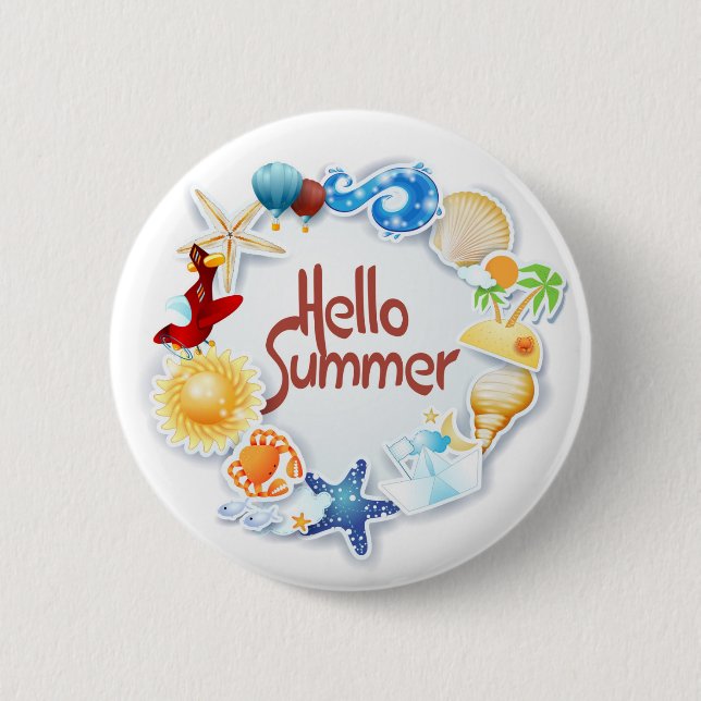 Hello Summer 2 Inch Round Button (Front)