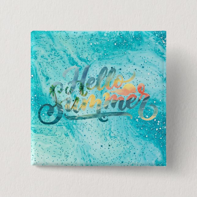 Hello Summer 2 Inch Square Button (Front)
