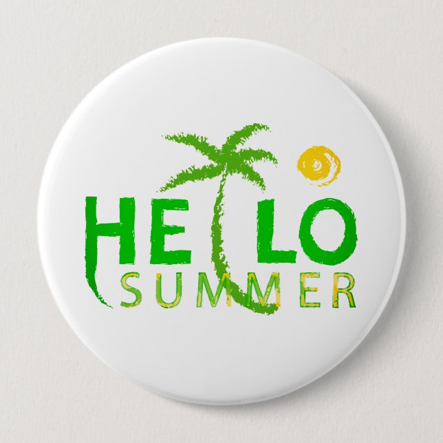 Hello Summer 4 Inch Round Button (Front)