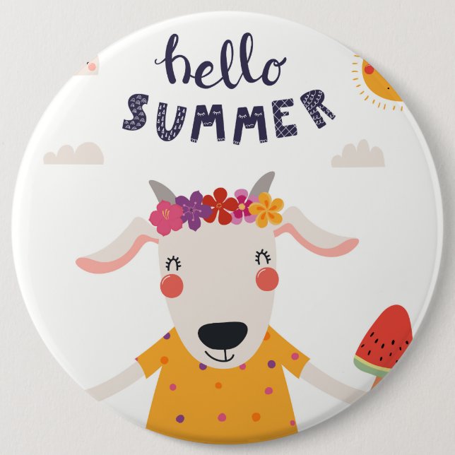 Hello Summer Badge 6 Inch Round Button (Front)