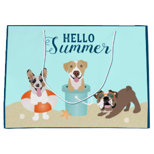 Hello Summer Beach Dogs Blue Large Gift Bag