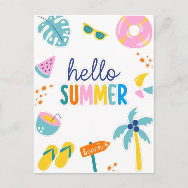 Hello Summer Beach Fun Retro Design Postcard (Front)