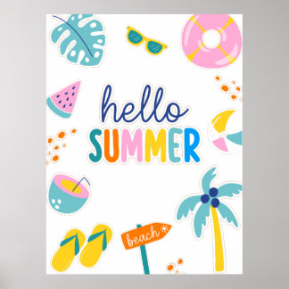 Hello Summer Beach Fun Retro Design Poster
