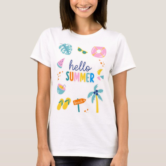 Hello Summer Beach Fun Retro Design T-Shirt (Front)