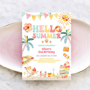 Hello Summer Beach Party Birthday Invitation