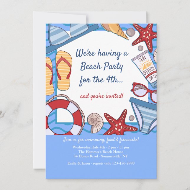 Hello Summer Beach Party Invitations (Front)