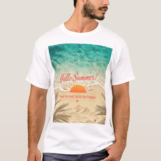 Hello summer beach sunset graphic t-shirt (Front)