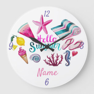 Hello Summer Beach Thunder-Cove Large Clock