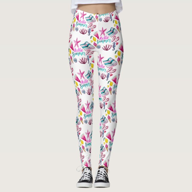 Hello Summer Beach Thunder-Cove  Leggings (Front)