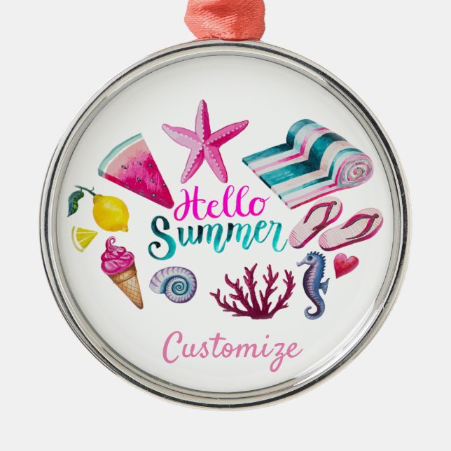 Hello Summer Beach Thunder-Cove Metal Ornament (Front)