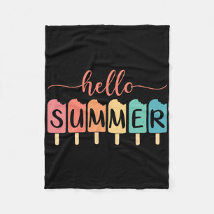 Hello Summer Beach Vacation Ice Cream Lover Popsic Fleece Blanket