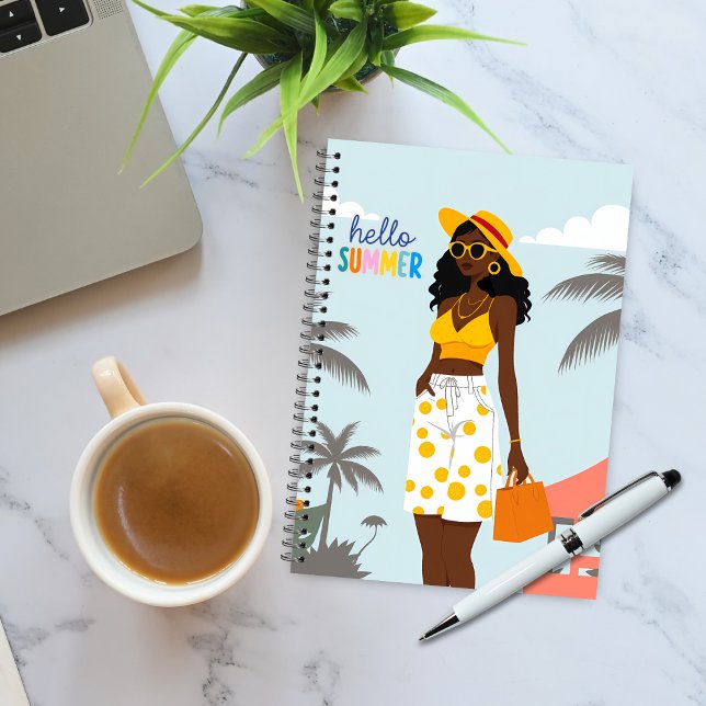 Hello Summer Black Woman Spiral Notebook (Creator Uploaded)