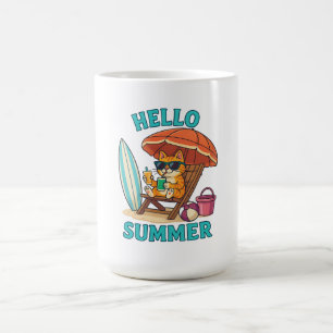 Hello Summer Cat T-Shirt – Cute Cartoon Beach Gift Coffee Mug