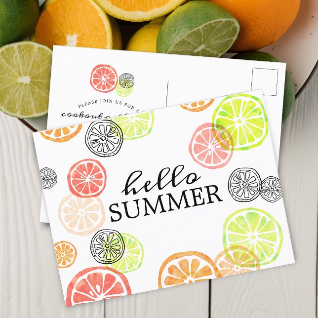 Hello Summer Citrus Cookout Gathering Invitation Postcard (Hello Summer Citrus Cookout Gathering Invitation Postcard)