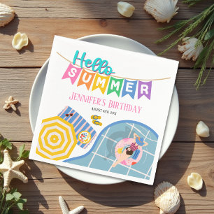 Hello Summer Colourful Banner Pool Party Birthday Napkin