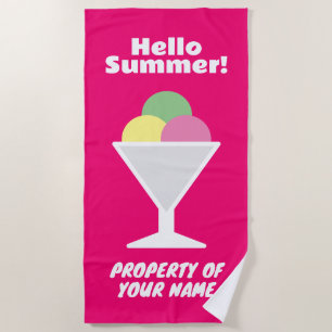 Hello summer colourful ice cream sorbet beach towe towel